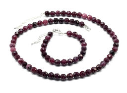 Бусы с браслетом из камня кальцит граненые 8мм цв.гранат, 47см, 17,5см