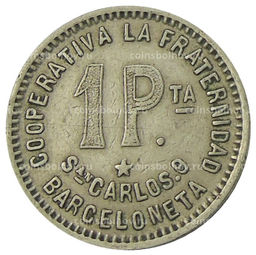 Монета 1 песета 1915 года Испания Барселона