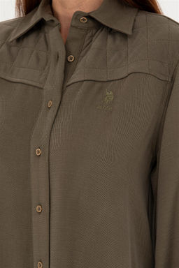 Женская рубашка цвета хаки с длинным рукавом - U.s. polo assn фото 7