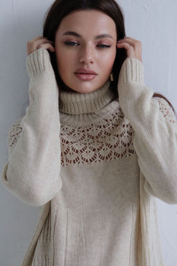 10294 Свитер с ажурной кокеткой бежевый - Martichelli фото 14