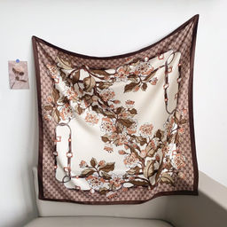 Платок шелковый на голову и шею весенний, мультицвет