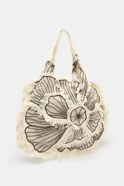 FLORAL EMBROIDERED MAXI TOTE BAG