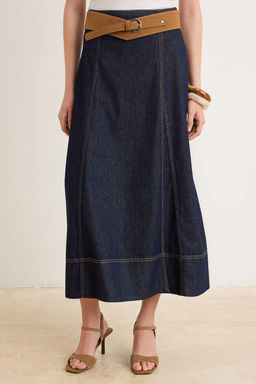 Lacivert Kemerli Kruvaze Maxi Denim Etek TWOSS26ET00201 - Trendyolmilla фото 3