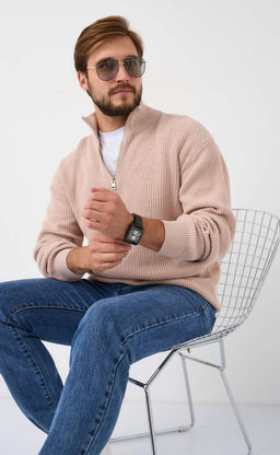 Джемпер мужской с воротником-стойкой на молнии P321-15629 бежевый - Primm фото 10