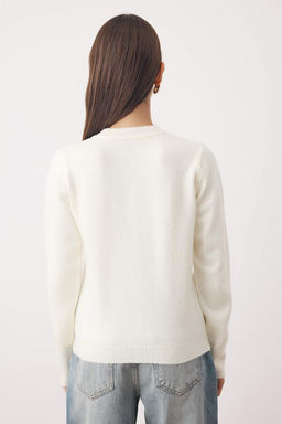 Ekru Bisiklet Yaka Nak?s Detayl? Triko H?rka TWOAW26HI00261 - Trendyolmilla фото 4