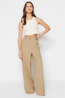 TRENDYOLMILLA Haki Utu Izli Wide Leg/Genis Paca Dokuma Kumas Pantolon TWOSS23PL00326  фото 3