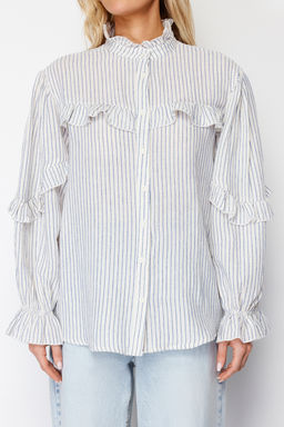 TRENDYOLMILLA Ekru Cizgili F?rf?r Detayl? Muslin Dokuma Gomlek TWOSS24GO00081  фото 6
