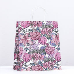 Цена за 25 шт. Пакет бумажный, крафт 100 г/м2 25 х 22 х 12 см Цветочный узор