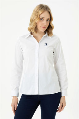 Женская белая базовая рубашка с длинным рукавом - U.s. polo assn фото 3