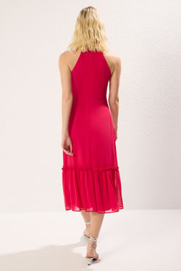 Fusya A Kesim Volanl? Midi Dokuma Elbise TWOSS19LJ0200