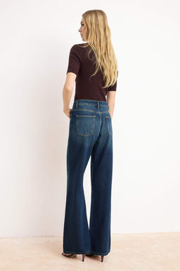 Koyu Mavi YUMUSACIK Tencel Kar?s?ml? Yuksek Bel Wide Leg Jeans TWOSS26JE00137