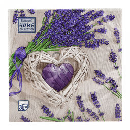 Салфетки бумажные "Bouquet Home Collection Classic" 33х33см, 3-х слойные, 20 штук в упаковке, 100% целлюлоза, "Лаванда и сердце" (Россия)