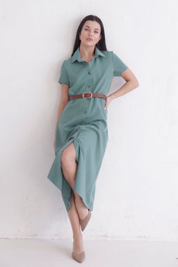 Платье-рубашка удлинённое в пыльном зелёном - Martichelli фото 8