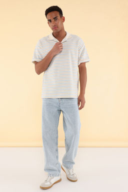 TRENDYOL MAN Unisex Mavi Oversize/Genis Kesim Cizgili Polo Yaka T-shirt TMNSS25PO00012 - Trendyolmilla фото 13