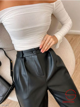 Брюки кожаные с высокой посадкой