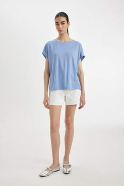 Базовая футболка с коротким рукавом из модала с круглым вырезом - Defacto фото 2