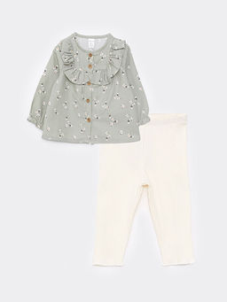 Bisiklet Yaka Uzun Kollu Bask?l? K?z Bebek Bluz ve Tayt 2li Tak?m