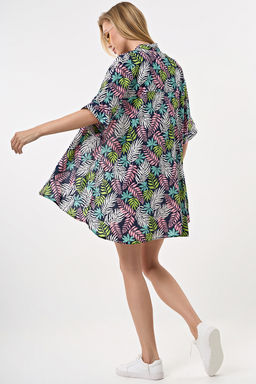 Рубашка летняя с коротким рукавом из хлопка с принтом на синем - Fly фото 2