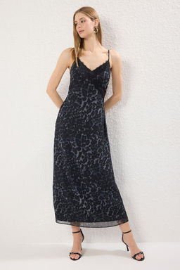 Trendyolmilla Siyah Animal Duz Kesim Dantel Detayl? Maxi Dokuma Elbise TWOSS25EL00711  фото 7