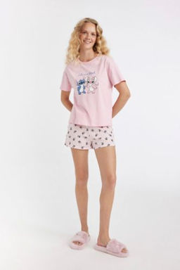 Fall in Love Disney Lilo & Stitch Pijama Tak?m? Regular Fit K?sa Kollu Ust Sort