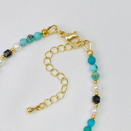 Браслет из Бирюзы, Жемчуга и Обсидиана 16 см + - Радуга самоцветов фото 4