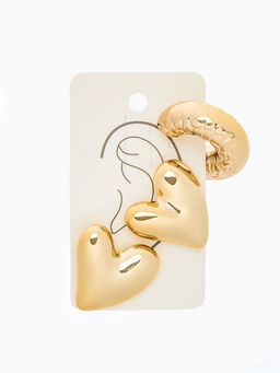 Серьги и каффы QF «Сердечки», набор, бублик, цвет золото