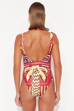 Tropikal Desenli Kare Yaka Normal Paca Mayo TBESS23MA00338