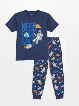 Bisiklet Yaka Bask?l? K?sa Kollu Erkek ?ocuk Pijama Tak?m?