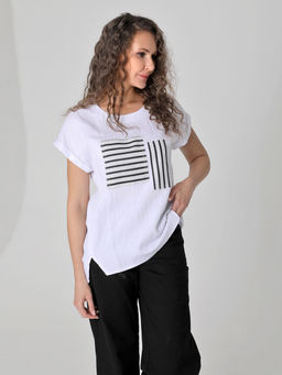 25232 Блуза белый/черный