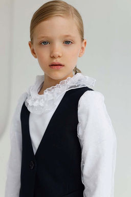 Синий школьный жилет для девочки Mooriposh, модель 1101/3  фото 2