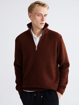 Fermuarl? Dik Yaka Erkek Triko Kazak