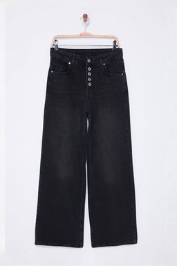 Siyah Onden Dugmeli Dusuk Bel Wide Leg Jeans TWOSS25JE00004 - Trendyolmilla фото 6