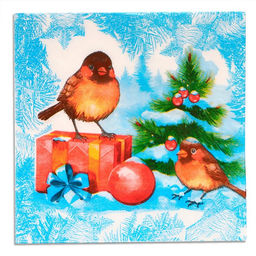 Новогодние салфетки бумажные «Снегири и Подарки» 3 слоя, 33×33 см, 20 шт.