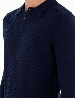 Lacivert Slim Fit D__meli Polo Yaka Triko Kazak - Pierre cardin фото 7