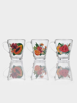 Цена за 20 шт. Кружка Тропические фрукты, 250 мл, стекло, прозрачная, рисунок МИКС