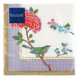 Салфетки бумажные Bouquet 33х33см, 3-х слойные, 20 штук в упаковке, 100% целлюлоза, Экзотический цветок (Россия)