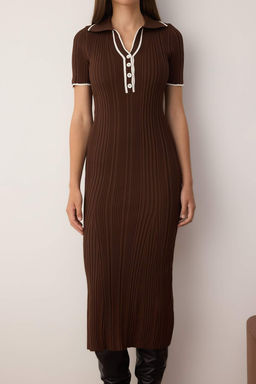 TRENDYOLMILLA Haki Renk Bloklu Midi Triko Elbise TWOSS24EL00831  фото 3