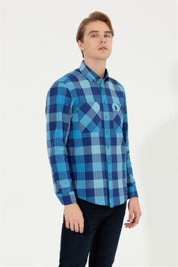 Мужская кобальтово-синяя рубашка с длинным рукавом