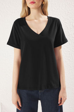 TRENDYOLMILLA Beyaz %100 Suprem V Yaka K?sa Kol Regular/Basic Orme T-Shirt TWOSS25TS00005 фото 8