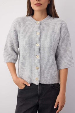 Wardrobe Essentials Gri Yumusak Dokulu Genis Kal?p K?sa Kol Basic Triko H?rka | TWOAW26HI00251