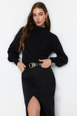 Siyah Dik Yaka Triko Kazak TWOAW21KZ0817 - Trendyolmilla фото 2