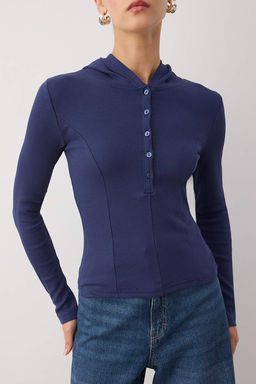 Antrasit Kapusonlu Fitilli Dugmeli Fitted/Vucuda Oturan Orme Bluz TWOAW26BZ00033 - Trendyolmilla фото 7