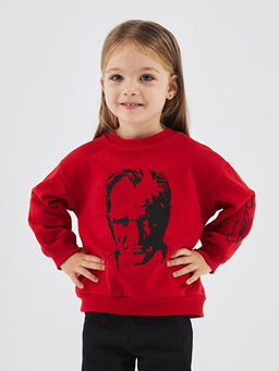 Bisiklet Yaka Uzun Kollu Atat?rk Bask?l? K?z Bebek Sweatshirt