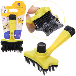 Цена за 3 шт. Расческа - пуходерка самоочищающаяся для собак и кошек "Пушок", цвет желтый, 13см (блистер)