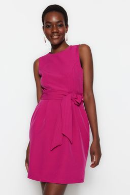 TRENDYOLMILLA Bordo Kusakl? Vucudu Saran Bisiklet Yaka Mini Dokuma Elbise TWOSS19AA0063  фото 19