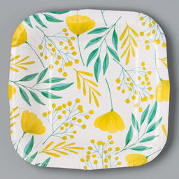 Цена за 10 шт. Тарелка бумажная квадратная Праздничная,мимоза,цветы, 16,5х16,5 см