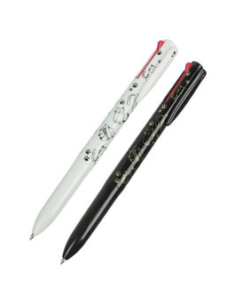 Набор шариковых ручек, 2 штуки, автоматические, 4-цветная, белый и чёрный корпуса, с рисунком