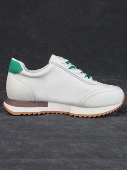 05-PDJ66-2 BEIGE/GREEN Кроссовки женские (натуральная кожа)