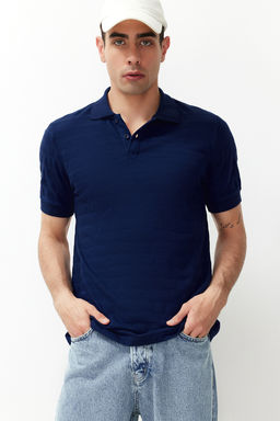Lacivert Regular/Normal Kesim Dokulu Polo Yaka T-Shirt TMNSS24PO00042