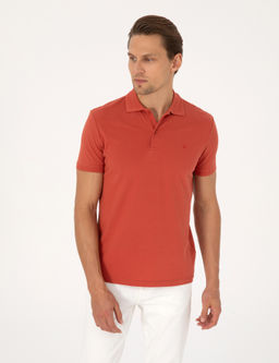 Kiremit Slim Fit %100 Pamuk K_vr_lmaz Polo Yaka Basic Ti__rt